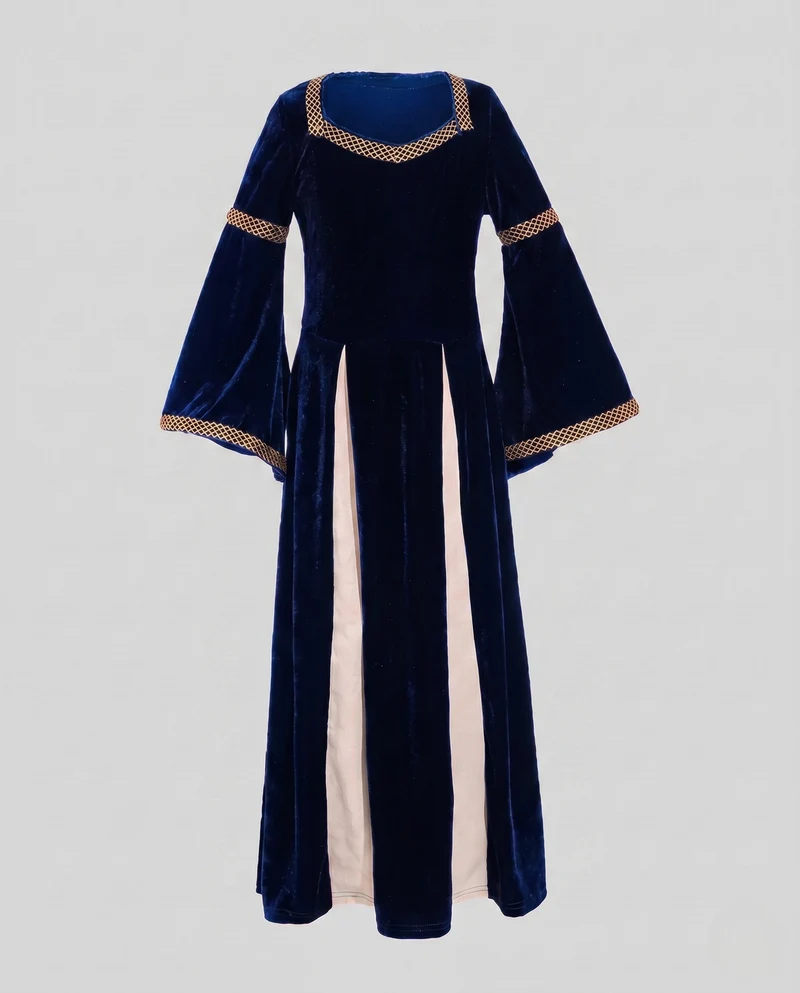 Damen Historisches Samtkleid mit weit ausgestellten Ärmeln und dekorativem Kragen Drune