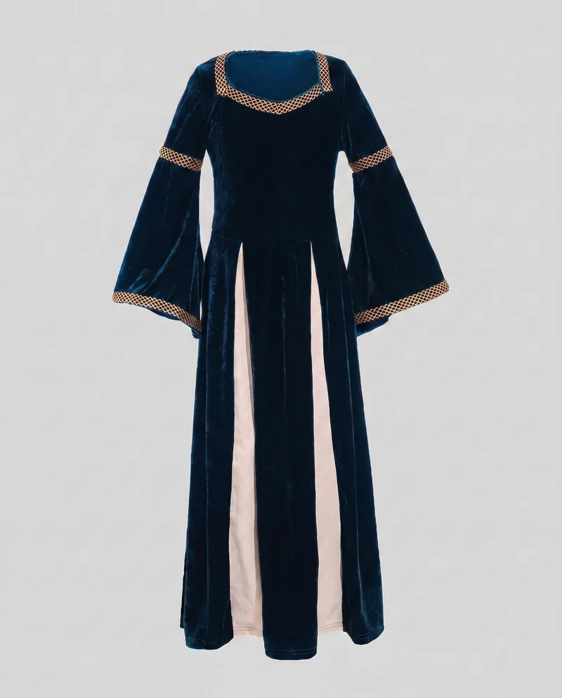 Damen Historisches Samtkleid mit weit ausgestellten Ärmeln und dekorativem Kragen Drune