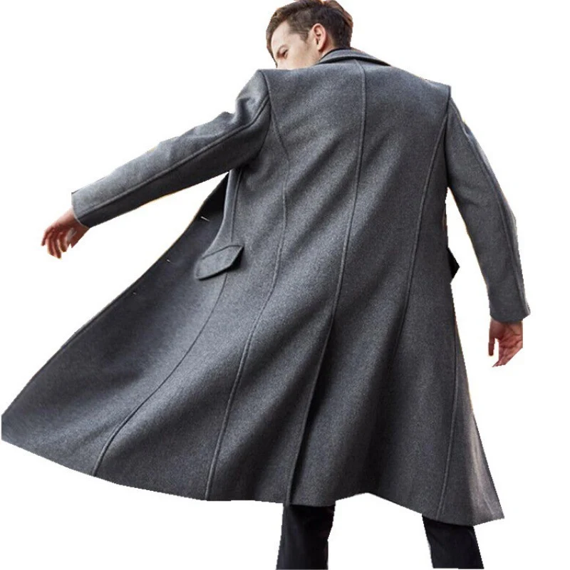 Herren eleganter Wollmantel im klassischen Schnitt mit tiefem Revers Drune