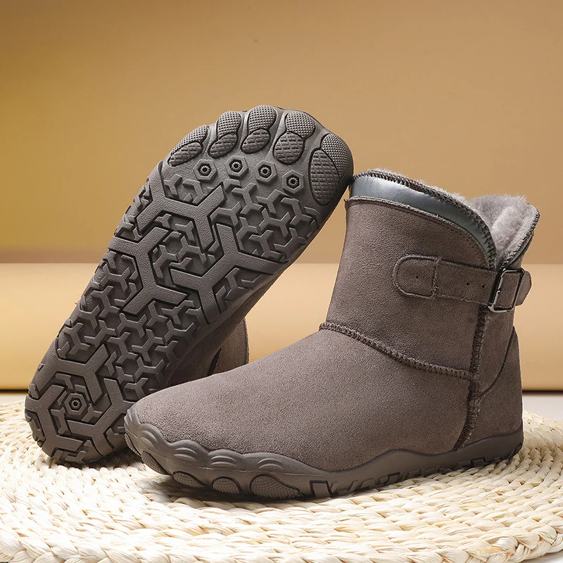 Damen Winterstiefelette mit Kunstfellfutter, rutschfester Profilsohle und verstellbarem Schnallenriemen Drune