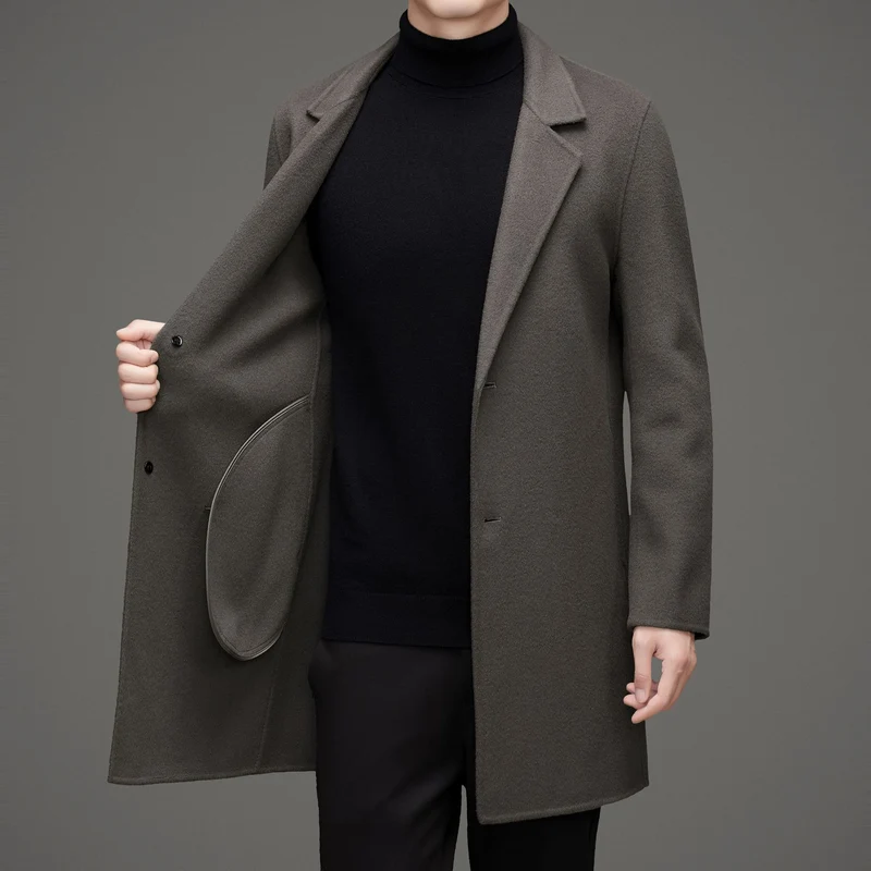 Herren eleganter Wool-Langmantel mit modernem Schnitt und isolierender Fütterung Drune
