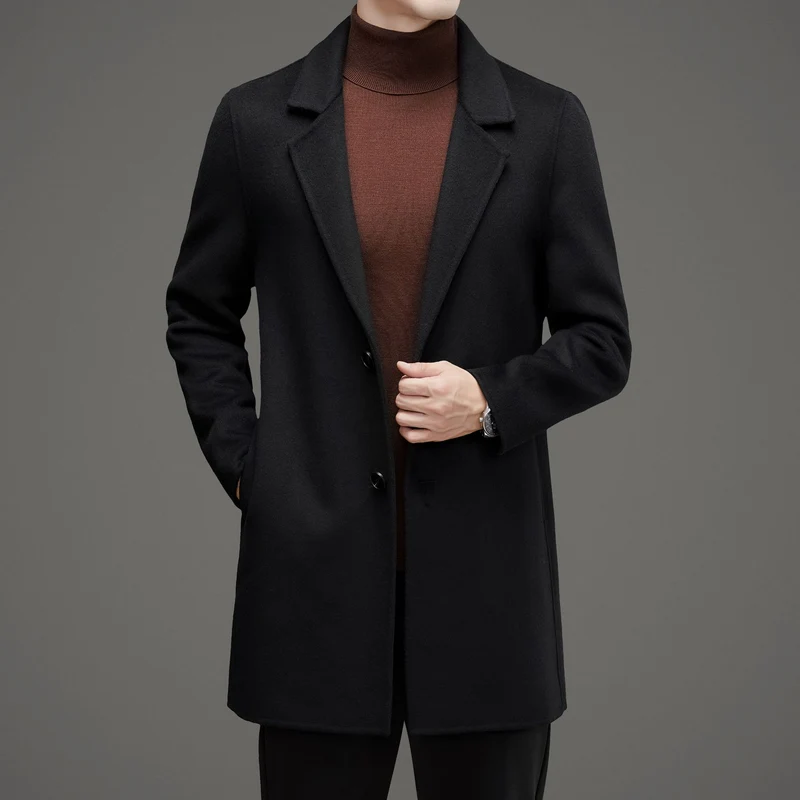 Herren eleganter Wool-Langmantel mit modernem Schnitt und isolierender Fütterung Drune