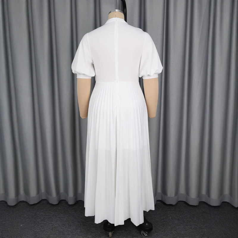 Damen elegantes Maxikleid mit plissiertem Rock und modischem Schlüssel-Ausschnitt Drune