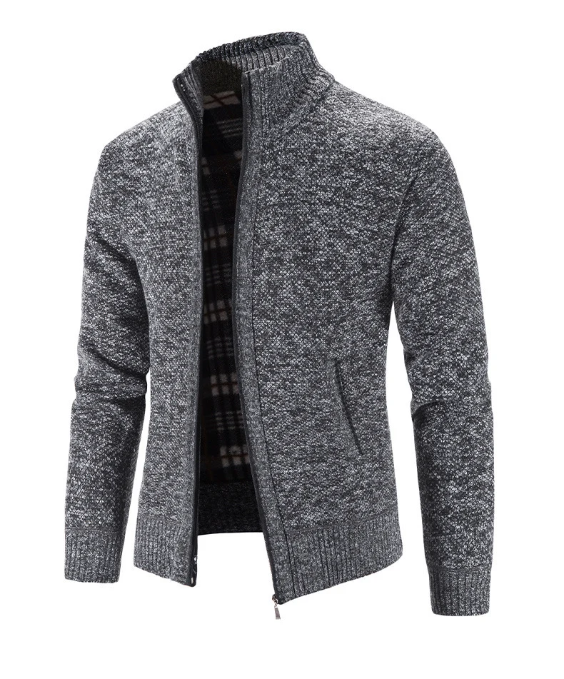Herren Strickjacke mit strukturiertem Muster und hohem Stehkragen Drune