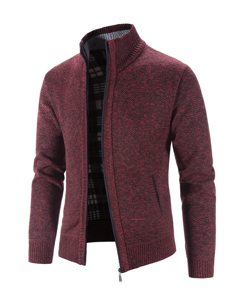 Herren Strickjacke mit strukturiertem Muster und hohem Stehkragen Drune