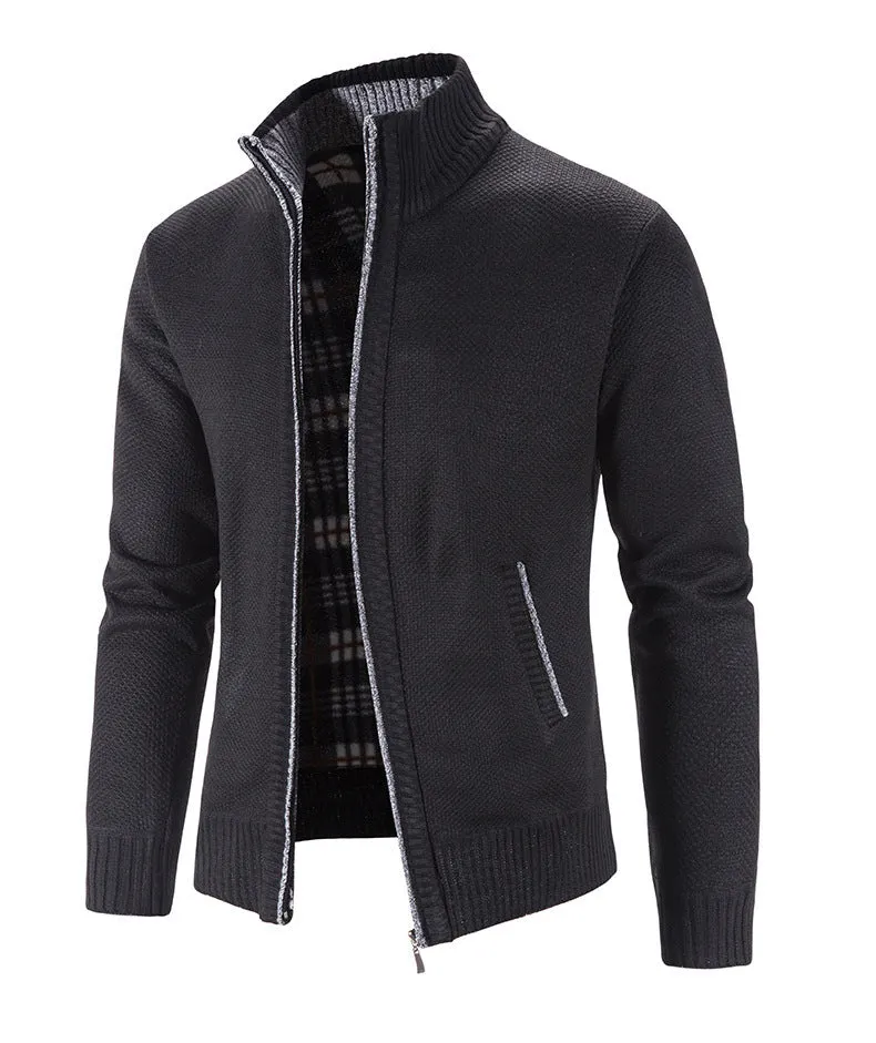 Herren Strickjacke mit strukturiertem Muster und hohem Stehkragen Drune