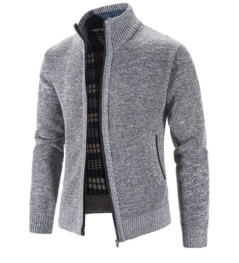 Herren Strickjacke mit strukturiertem Muster und hohem Stehkragen Drune