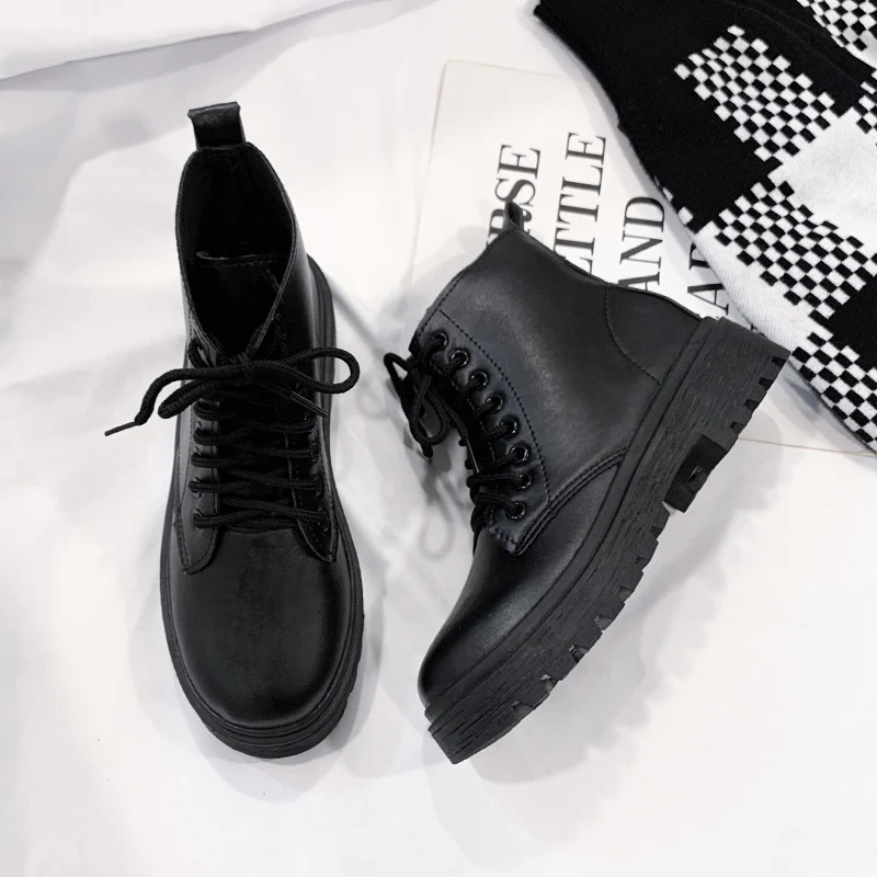 Damen Schnür-Biker-Ankleboots mit Plateau-Profilebene Drune