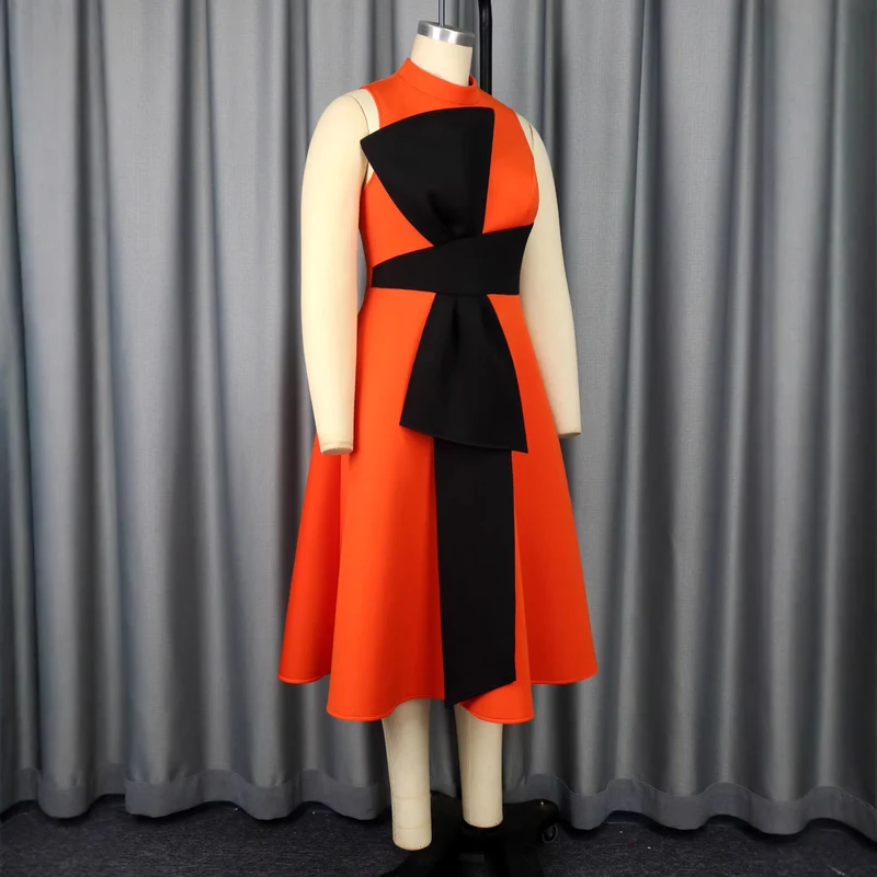 Damen Elegantes Midi-Kleid mit asymmetrischem Schnitt und voluminösem Schleifenakzent Drune
