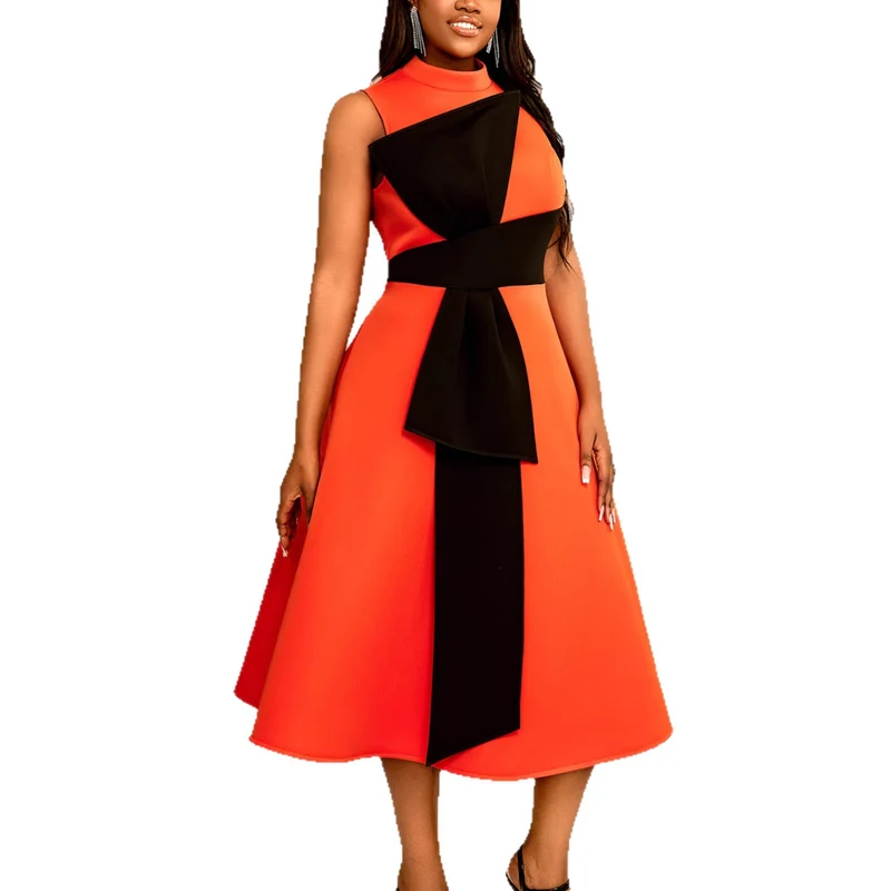 Damen Elegantes Midi-Kleid mit asymmetrischem Schnitt und voluminösem Schleifenakzent Drune