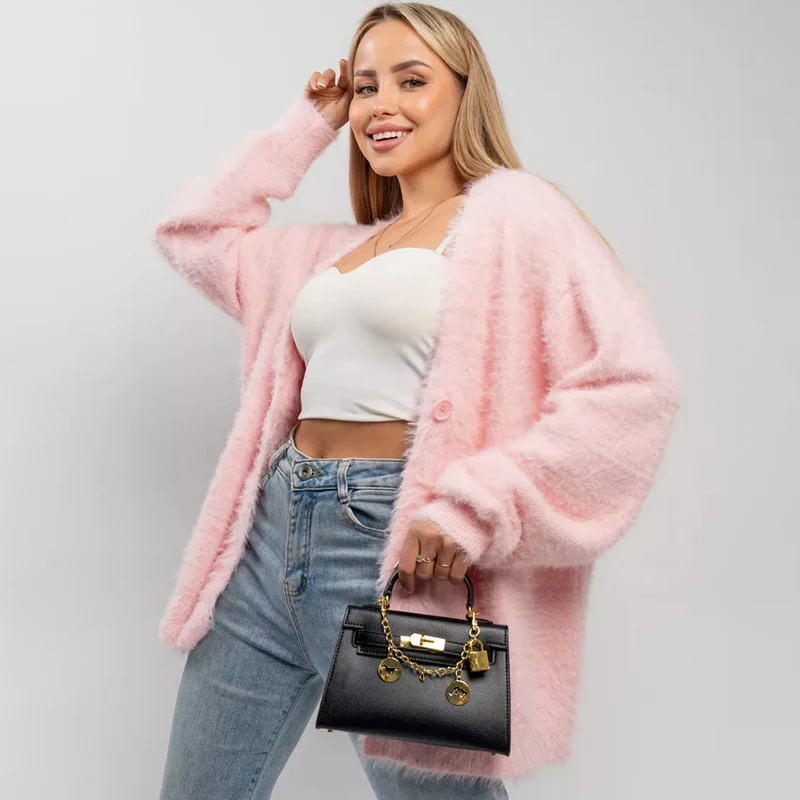 Damen Flauschiger Cardigan mit Knopfverschluss und weitem Schnitt Drune