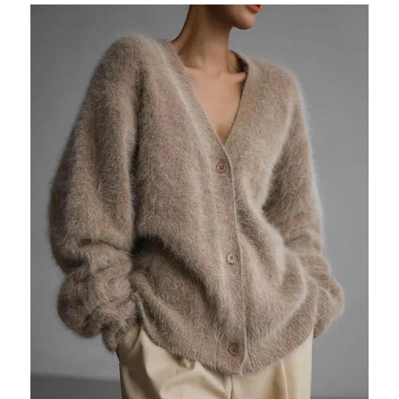 Damen Flauschiger Cardigan mit Knopfverschluss und weitem Schnitt Drune