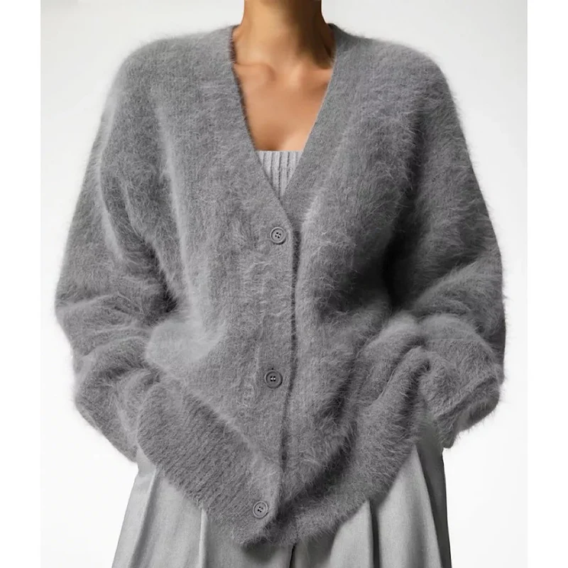 Damen Flauschiger Cardigan mit Knopfverschluss und weitem Schnitt Drune