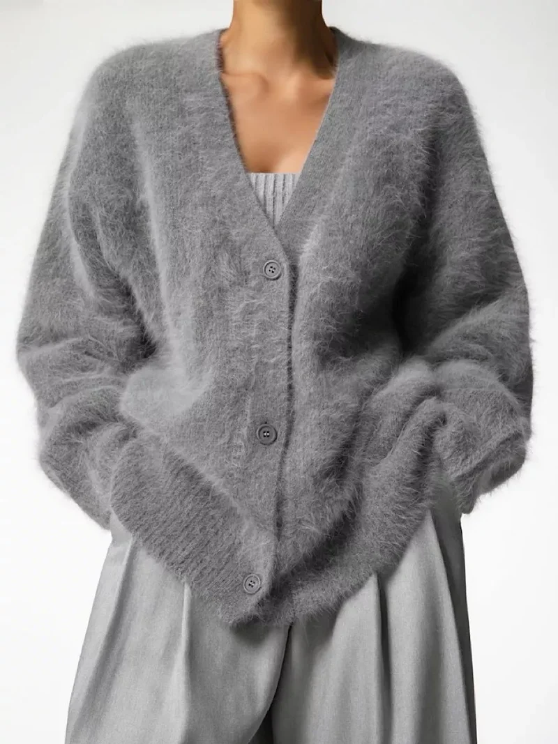 Damen Flauschiger Cardigan mit Knopfverschluss und weitem Schnitt Drune