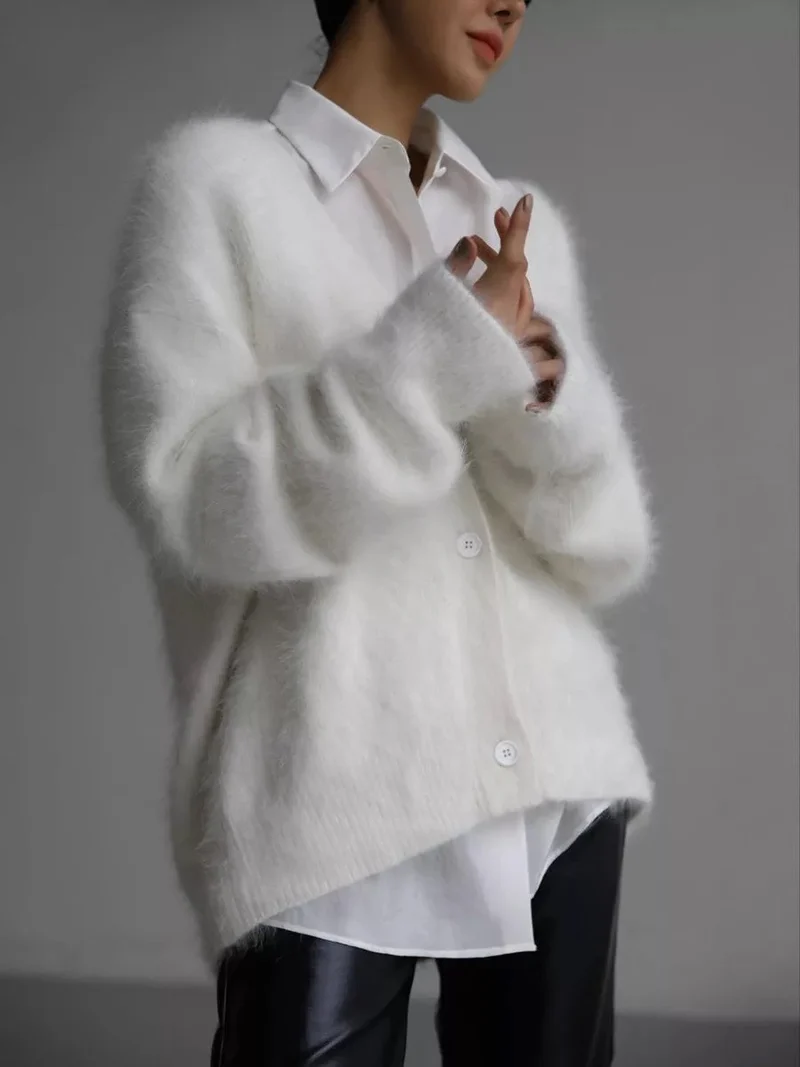 Damen Flauschiger Cardigan mit Knopfverschluss und weitem Schnitt Drune