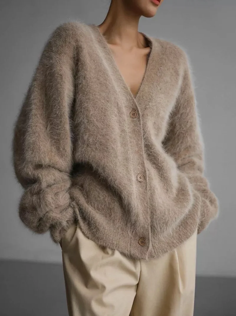 Damen Flauschiger Cardigan mit Knopfverschluss und weitem Schnitt Drune