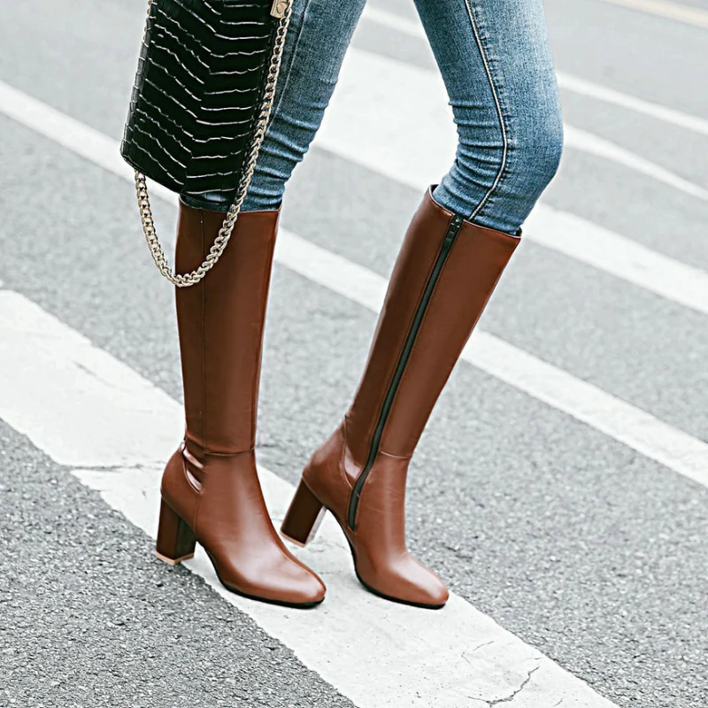 Stiefel mit Absatz | Leder | Blockabsatz | Hoher Absatz Knöchelhohe Stiefel | Damenstiefel Drune