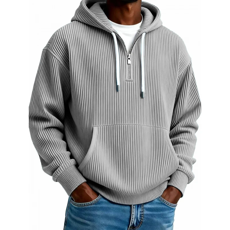 Herren Modischer Kapuzenpullover mit Reißverschluss und Rippstruktur Drune