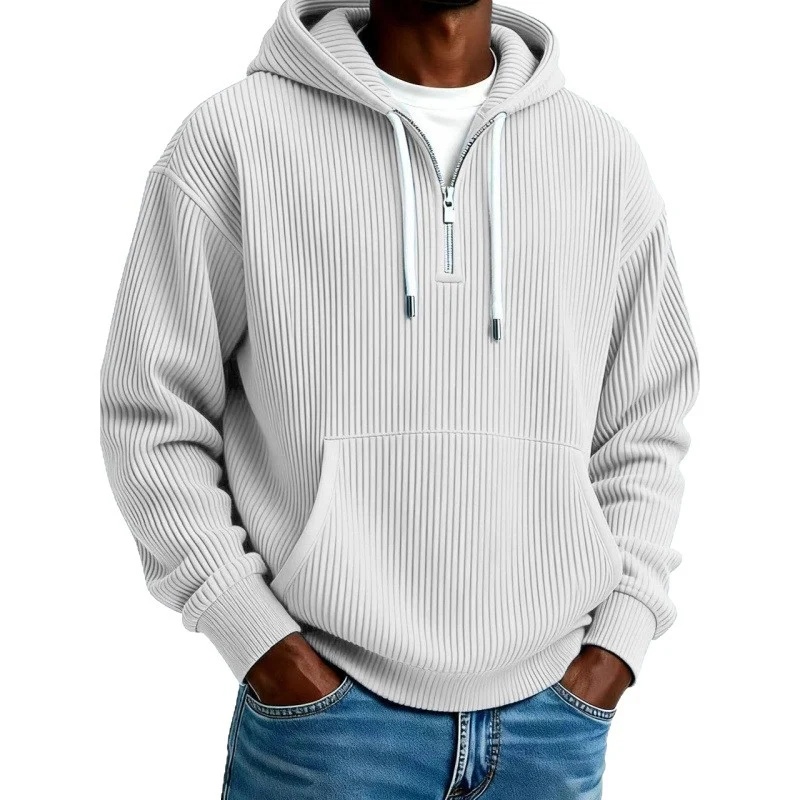 Herren Modischer Kapuzenpullover mit Reißverschluss und Rippstruktur Drune