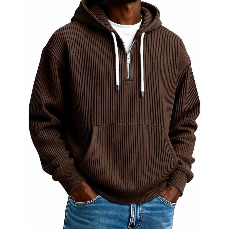 Herren Modischer Kapuzenpullover mit Reißverschluss und Rippstruktur Drune
