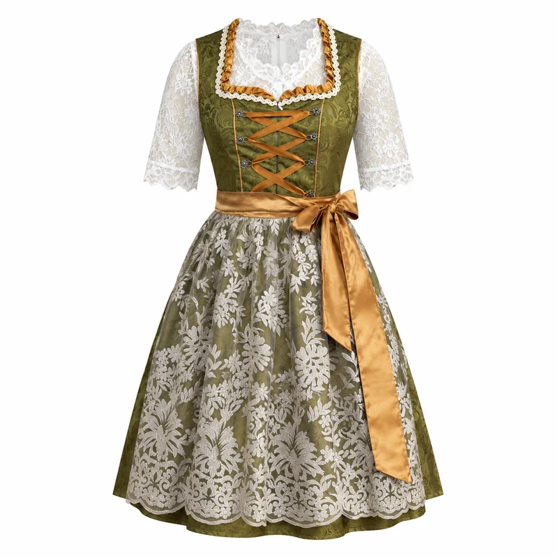 Damen nan traditionelles Dirndlkleid mit Spitzenbluse und bestickter Schürze Drune