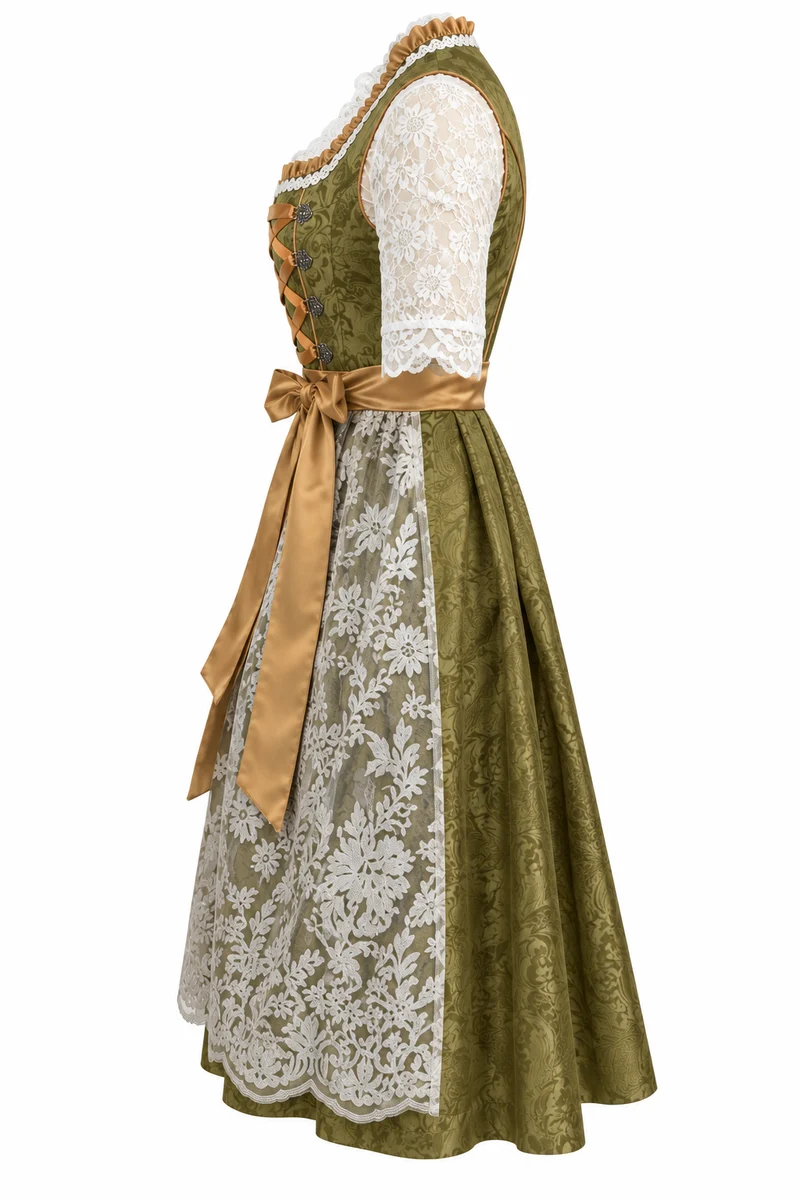 Damen nan traditionelles Dirndlkleid mit Spitzenbluse und bestickter Schürze Drune