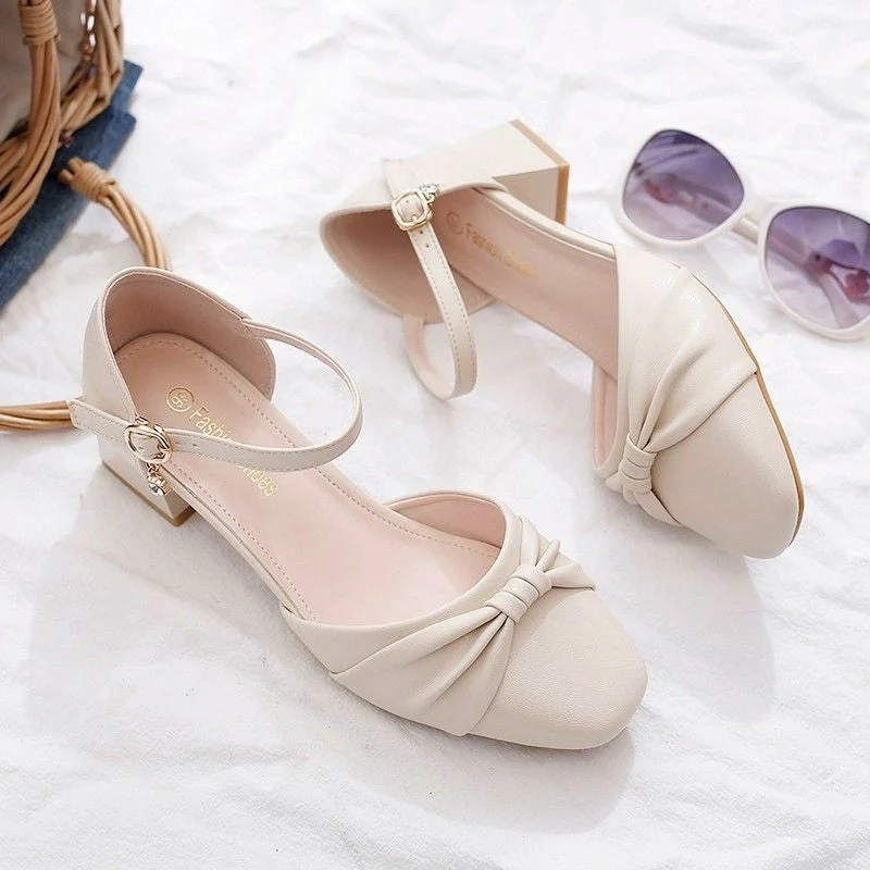 Damen Elegante Ballerinas mit praktischem Riemchen und dekorativem Knoten Drune