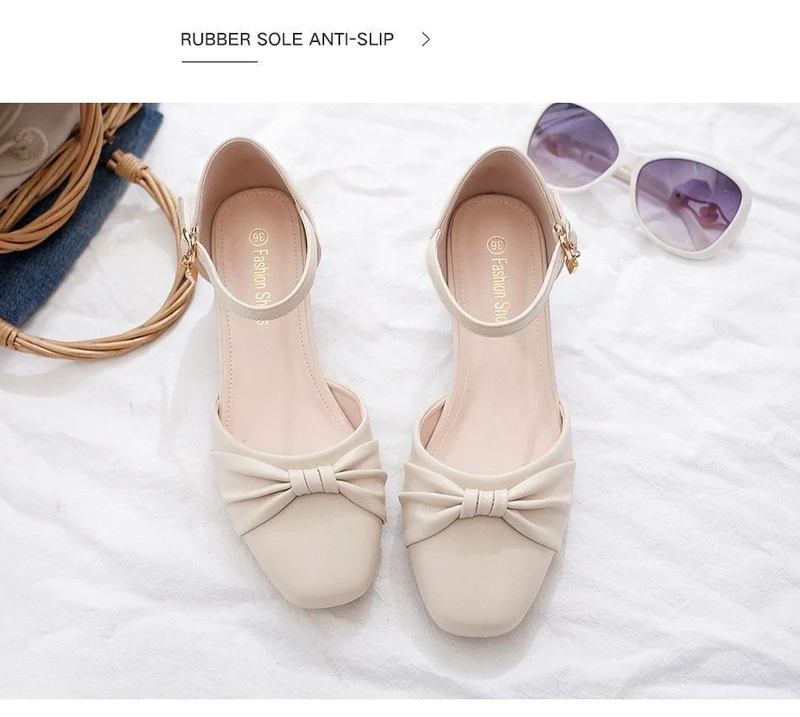 Damen Elegante Ballerinas mit praktischem Riemchen und dekorativem Knoten Drune