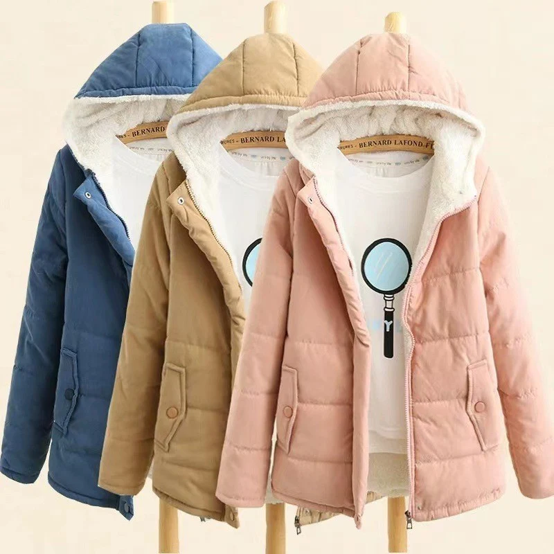 Damen gesteppte Winterjacke mit Kapuze und warmem Innenfutter Drune