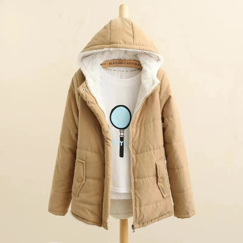Damen gesteppte Winterjacke mit Kapuze und warmem Innenfutter Drune