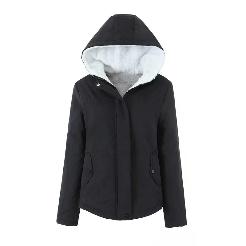 Damen gesteppte Winterjacke mit Kapuze und warmem Innenfutter Drune