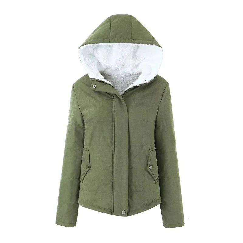 Damen gesteppte Winterjacke mit Kapuze und warmem Innenfutter Drune