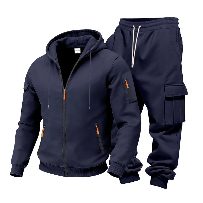 Herren Funktionales Cargo-Sweatset mit Kapuzenjacke und Mehrfachtaschen-Jogger Drune