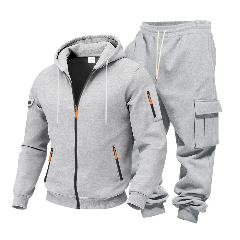 Herren Funktionales Cargo-Sweatset mit Kapuzenjacke und Mehrfachtaschen-Jogger Drune