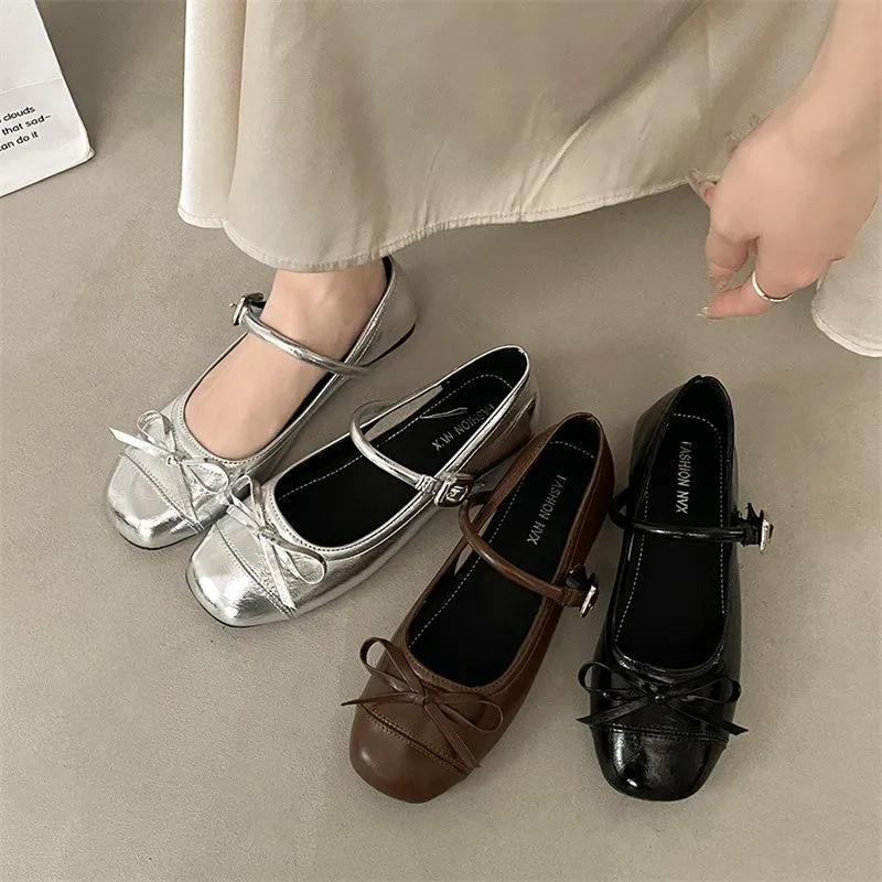 Damen Riemchen‑Ballerinas mit dekorativer Schleife und verstellbarem Schnallenriemen Drune