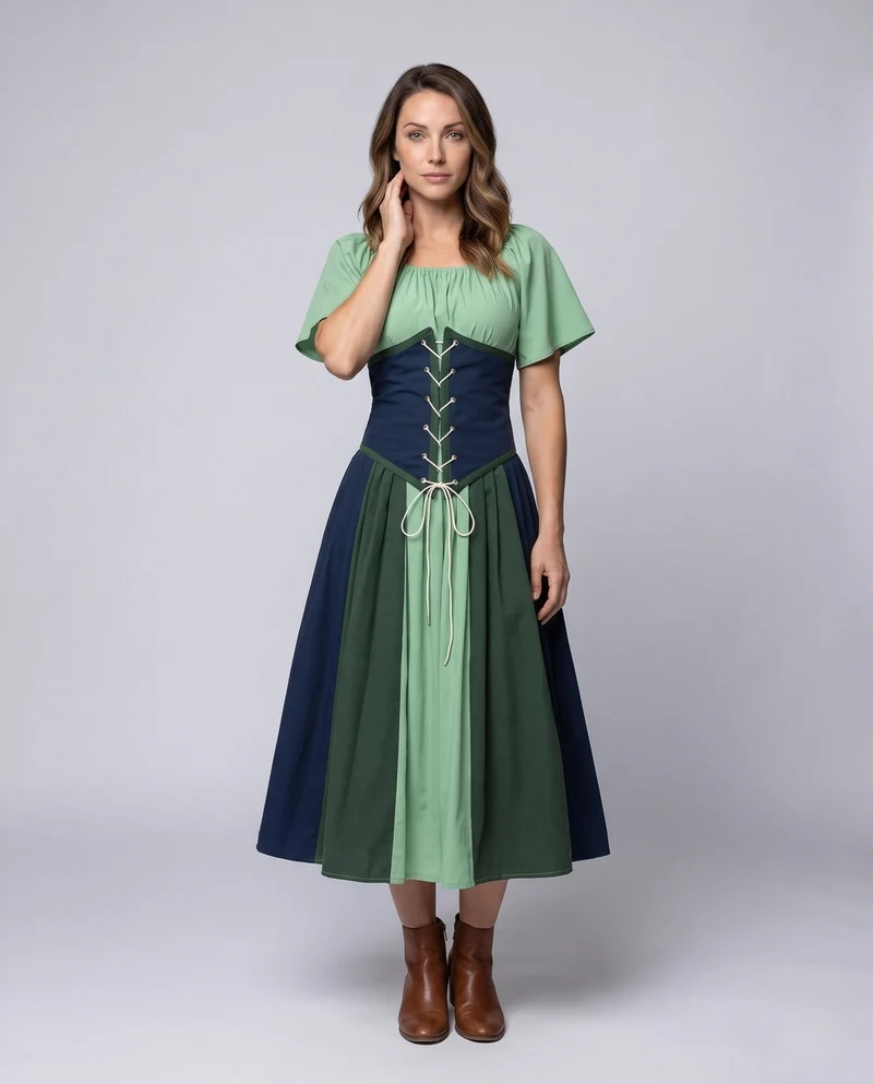 Damen Dirndl mit Rüschendetails und Schnürung Drune