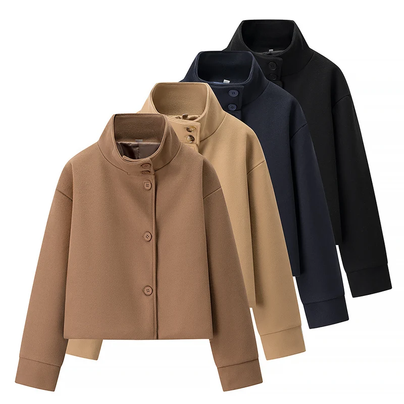 Damen modische Übergangsjacke mit hohem Kragen und Knopfdetails Drune