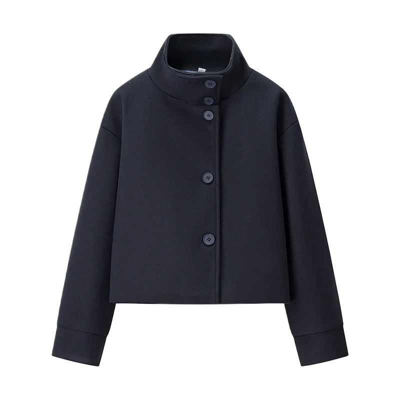 Damen modische Übergangsjacke mit hohem Kragen und Knopfdetails Drune