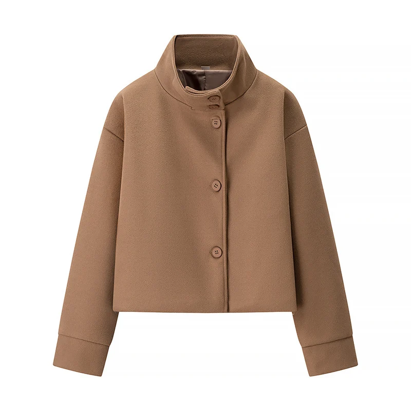 Damen modische Übergangsjacke mit hohem Kragen und Knopfdetails Drune