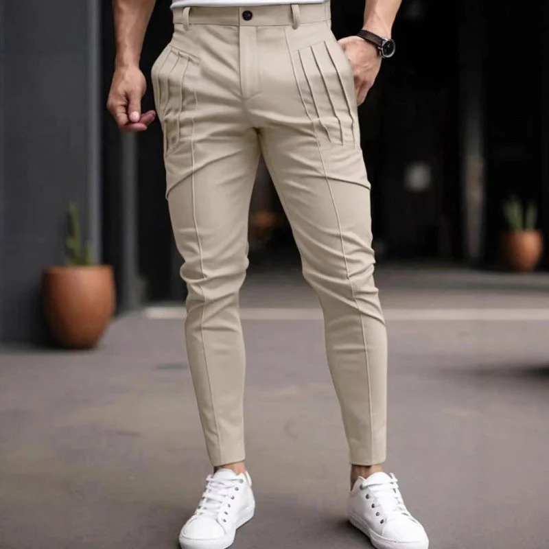 Herren stylische Slim-Fit Anzughose mit plissiertem Design Drune