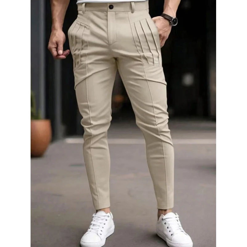 Herren stylische Slim-Fit Anzughose mit plissiertem Design Drune