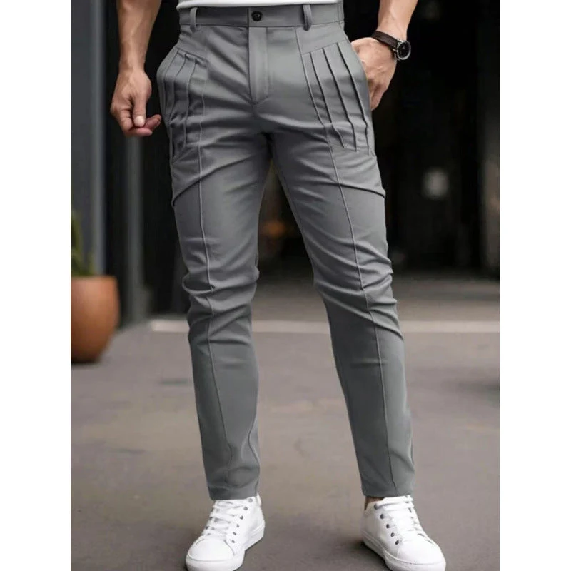 Herren stylische Slim-Fit Anzughose mit plissiertem Design Drune