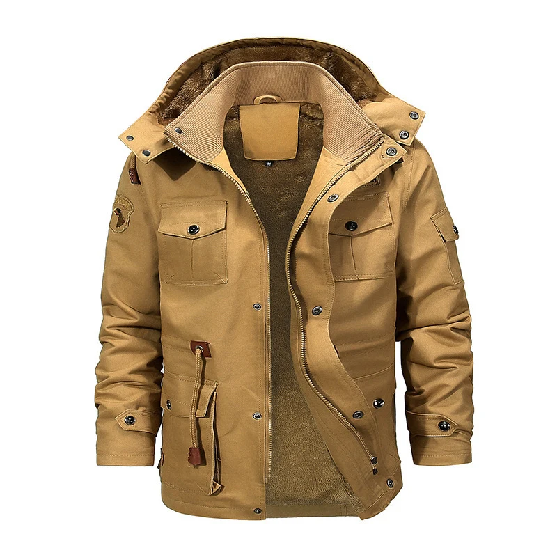 Herren Canvas-Fieldparka mit herausnehmbarer Teddy-Innenjacke, Kordelzug und Mehrfach-Taschen Drune