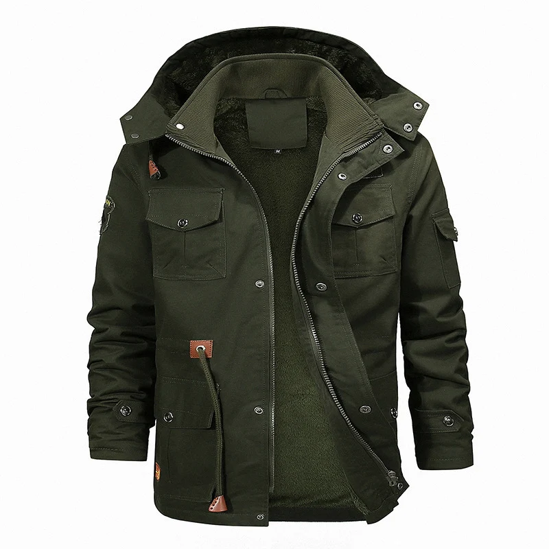 Herren Canvas-Fieldparka mit herausnehmbarer Teddy-Innenjacke, Kordelzug und Mehrfach-Taschen Drune