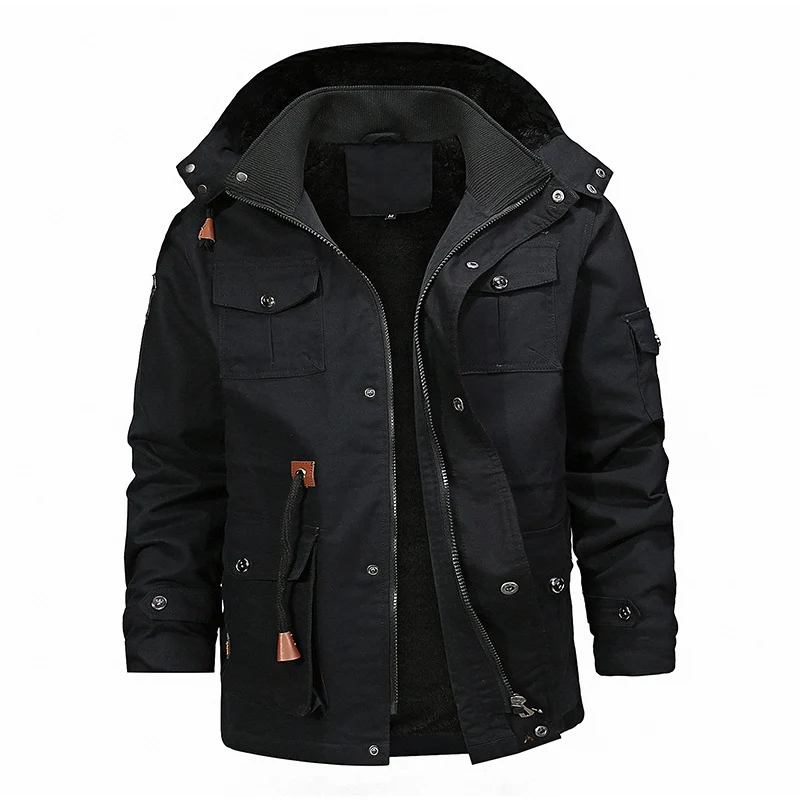 Herren Canvas-Fieldparka mit herausnehmbarer Teddy-Innenjacke, Kordelzug und Mehrfach-Taschen Drune