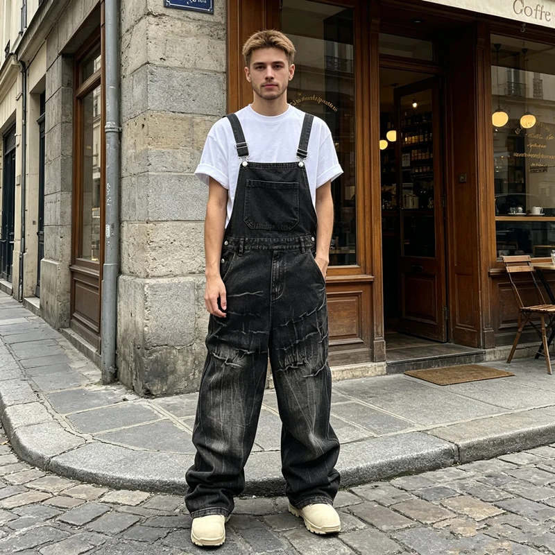 Herren Lässige Denim-Latzhose Drune