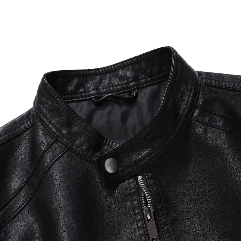 Herren Slim‑Fit Pilotblouson aus weichem Kunstleder mit Druckknopf‑Stehkragen Drune