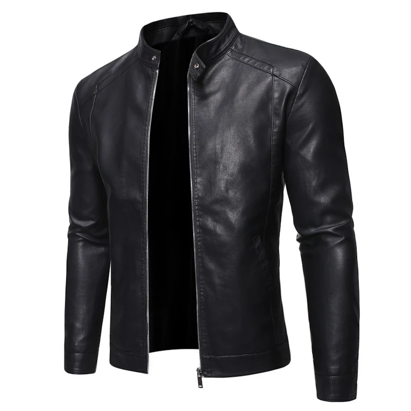 Herren Slim‑Fit Pilotblouson aus weichem Kunstleder mit Druckknopf‑Stehkragen Drune