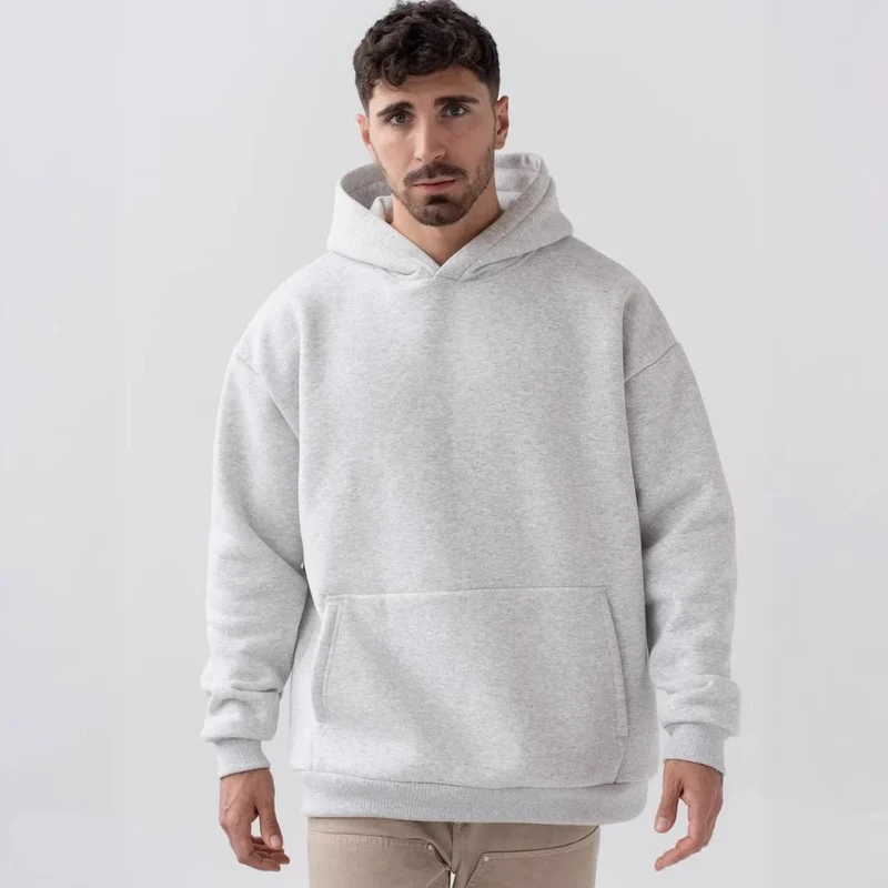 Herren nan schwerer Fleece-Boxy-Hoodie mit tiefem Schulterfall verstärkter Kapuze und Kängurutasche Drune