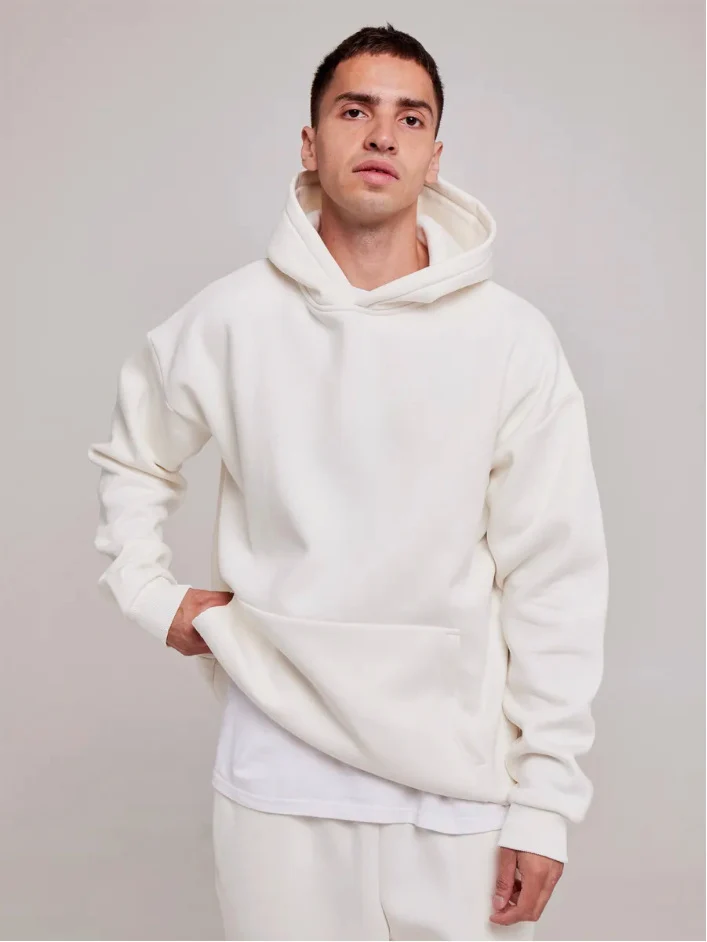 Herren nan schwerer Fleece-Boxy-Hoodie mit tiefem Schulterfall verstärkter Kapuze und Kängurutasche Drune